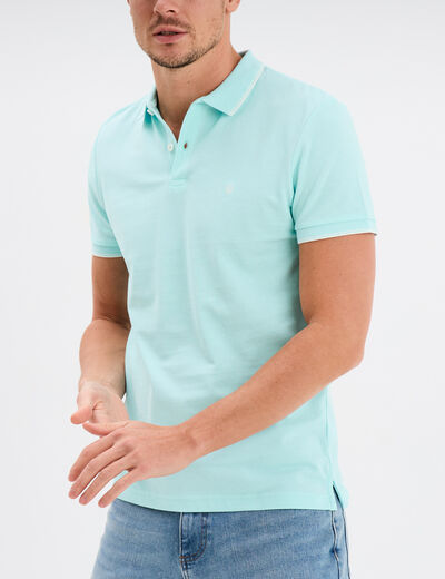 Polo manches courtes bords contrastés bleu turquoise homme