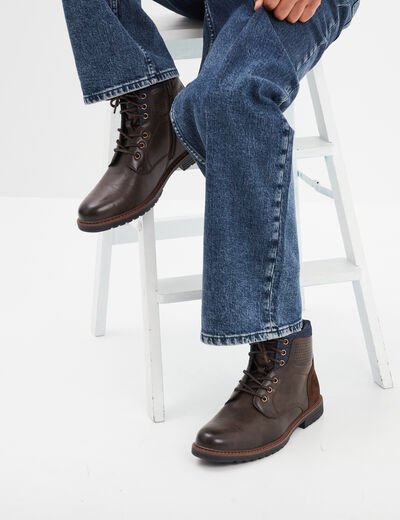 Bottines zipp&eacute;es et crant&eacute;es marron homme