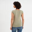 T-shirt col V ajusté manches courtes vert kaki femme