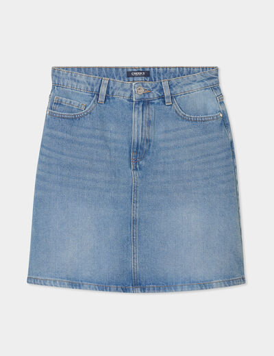 Jupe courte trapèze en jean coton denim double stone femme