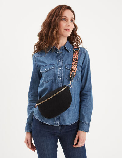 Sac banane aspect velours côtelé noir femme