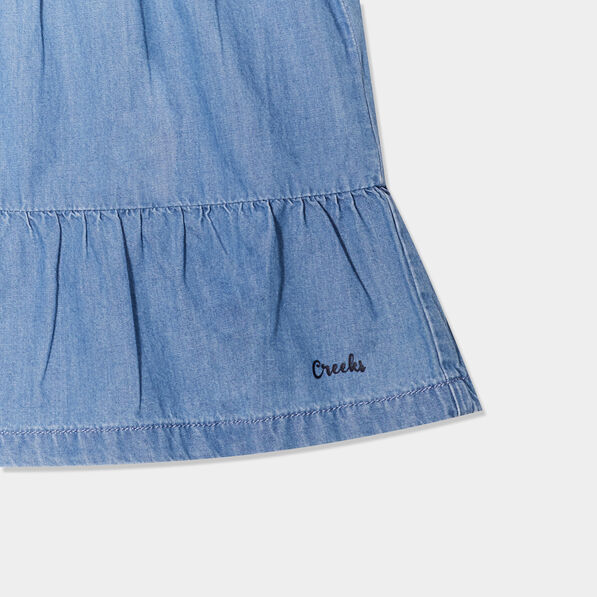 robe aspect jean a volants coton denim bleach bebef Robe aspect jean à volants coton denim bleach bébé fille