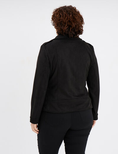 Blouson zippé effet suédine style biker noir femme grande taille