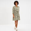 Robe col chemise ceinturée manches 3/4 blanc femme