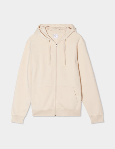 Sweat zippé molleton à capuche ecru homme