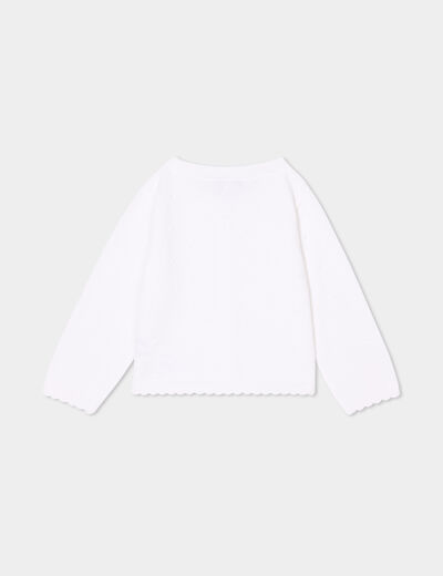 Gilet boutonné bord festonné coton blanc bébé fille