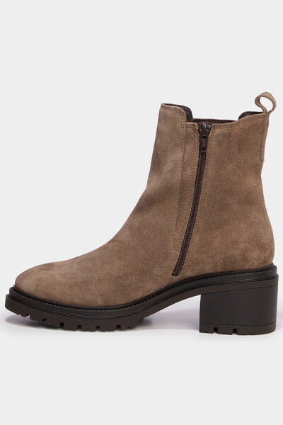 Boots chelsea en cuir &agrave; talons sable femme