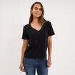 T-shirt manches courtes col en V coton noir femme
