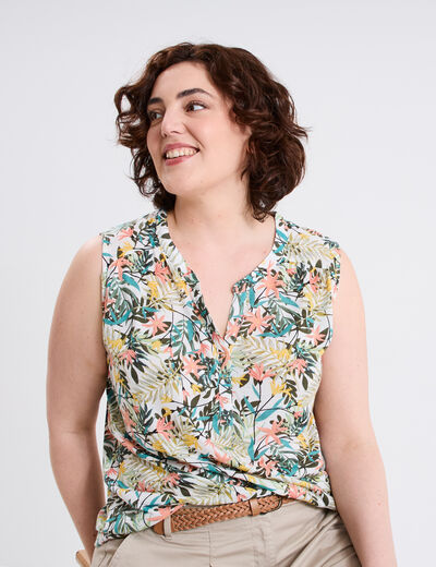 Blouse ajustée col tunisien blanc femme grande taille