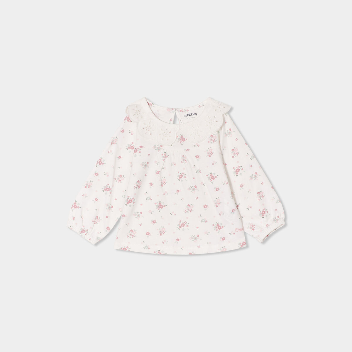 T-shirt col claudine broderie anglaise ecru bébé fille