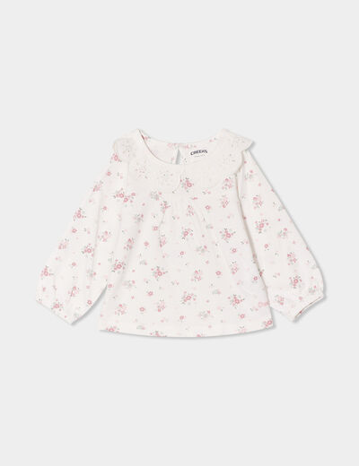 T-shirt col claudine broderie anglaise ecru bébé fille