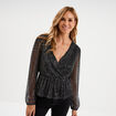 Blouse sequins avec col cache-coeur noir femme