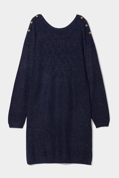 Robe pull droite à boutons bleu marine femme