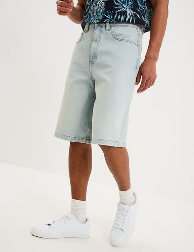 Short bermuda en jean large coton denim bleach homme