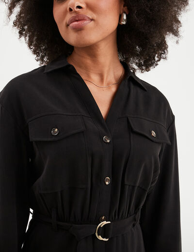 Robe chemise ceinturée noir femme