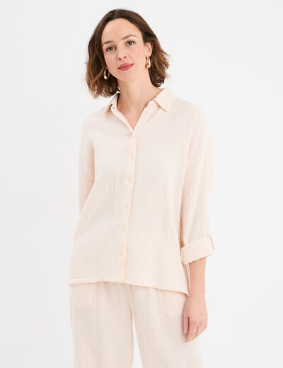 Chemise manches longues coton beige femme