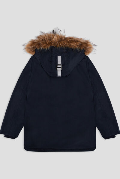 Parka droite doublée à capuche bleu marine garçon
