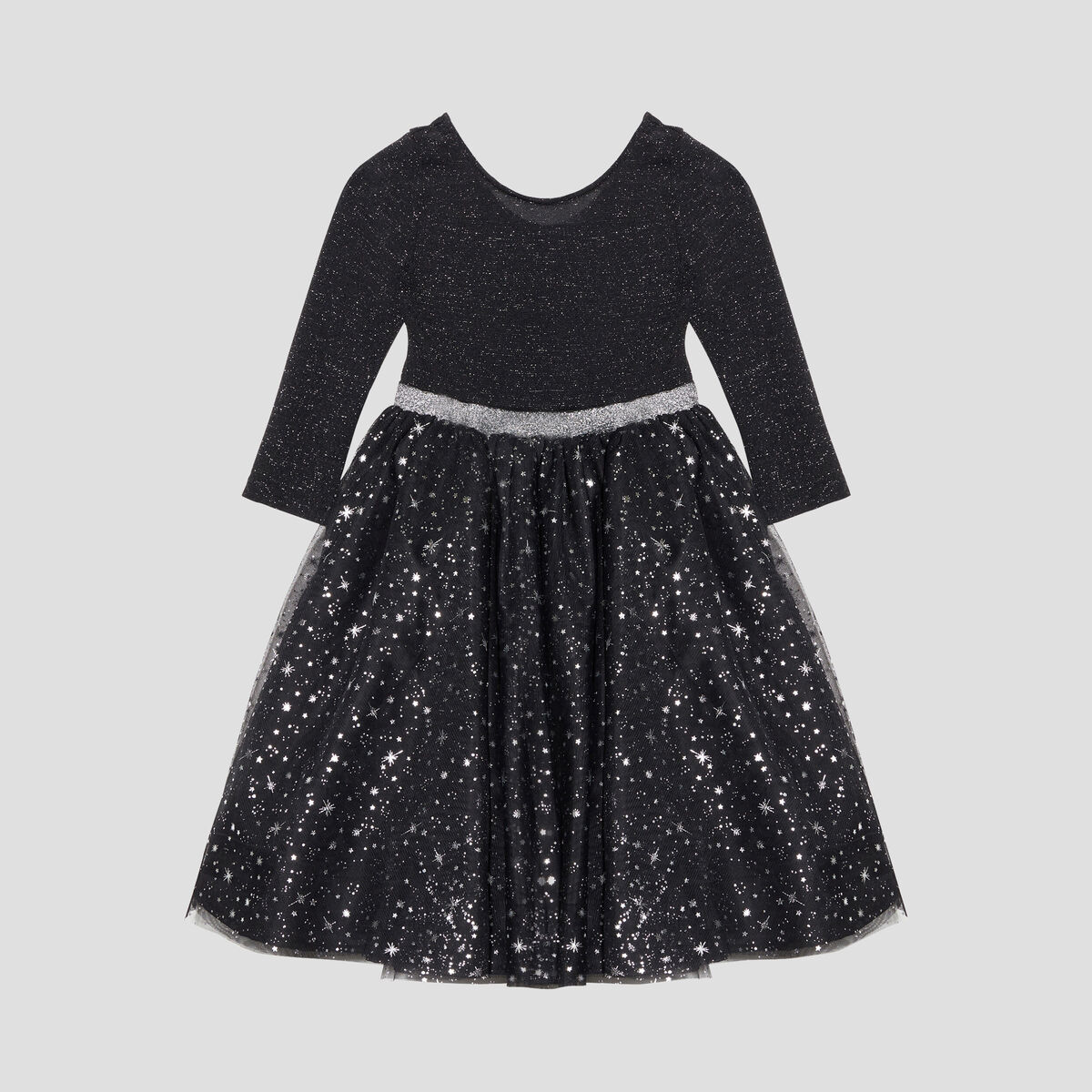 Robe de soirée évasée à fils métallisés noir fille