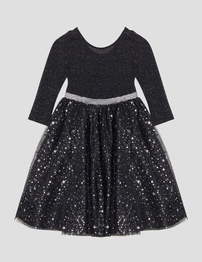 Robe de soirée évasée à fils métallisés noir fille