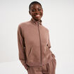 Sweat zipp&eacute; molleton col montant marron cognac femme