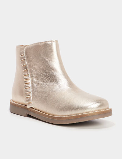 Bottines métallisées en cuir à franges jaune or fille