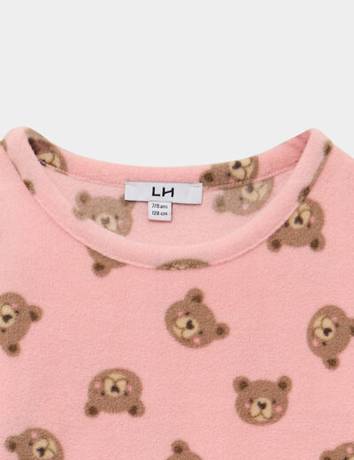 Ensemble pyjama 2 pi&egrave;ces micro polaire vieux rose fille