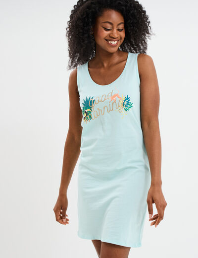 Chemise de nuit sans manches coton bleu turquoise femme