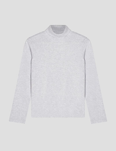 T-shirt coton col roul&eacute; manches longues ecru gar&ccedil;on