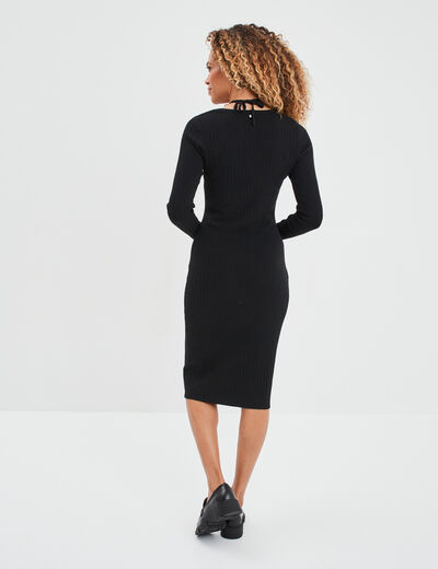 Robe pull moulante à bretelles nouées noir femme