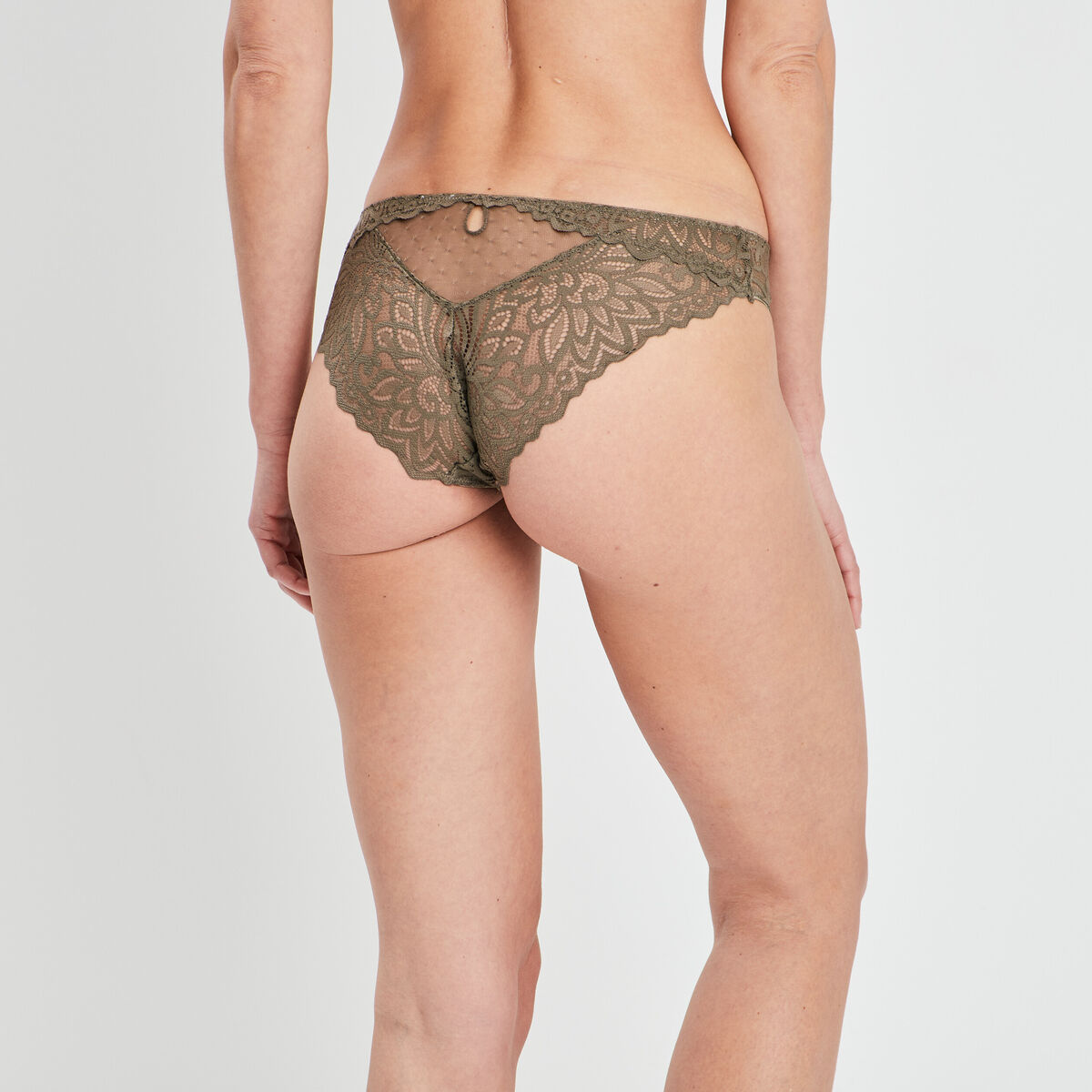Culotte en dentelle et tulle vert kaki femme