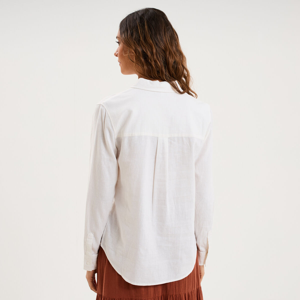 Chemise lin m&eacute;lang&eacute; manches longues blanc femme