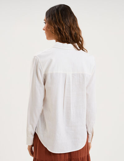 Chemise lin m&eacute;lang&eacute; manches longues blanc femme