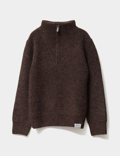 Pull camionneur col zipp&eacute; marron gar&ccedil;on