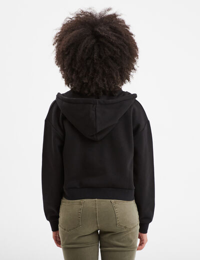 Sweat zippé à capuche court noir femme