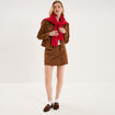 Veste paletot en su&eacute;dine boutonn&eacute;e camel femme