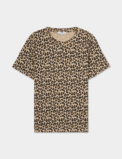 T-shirt coton col rond manches courtes camel femme