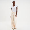 Pantalon jogging large taille &eacute;lastiqu&eacute;e beige femme