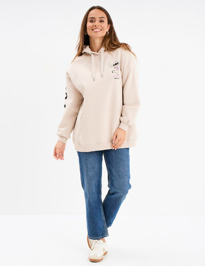 Sweat hoodie à capuche mi-long Stitch sable femme