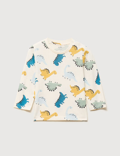 T-shirt manches longues coton ecru b&eacute;b&eacute; gar&ccedil;on