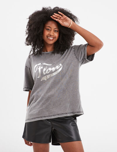 T-shirt oversize manches courtes Liberto noir femme