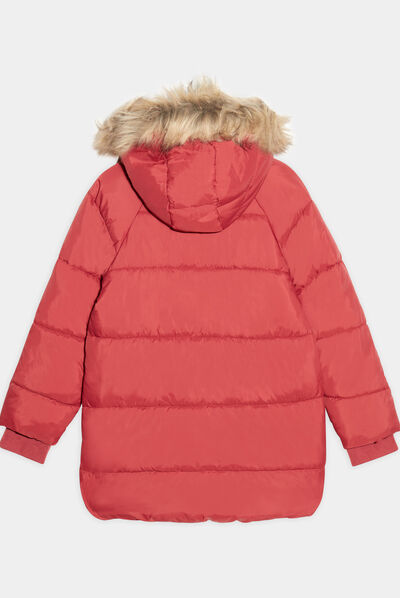 Doudoune droite à capuche rose cerise fille