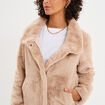 Veste fausse fourrure col montant beige femme
