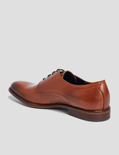Derbies &agrave; lacets en cuir lisse marron homme