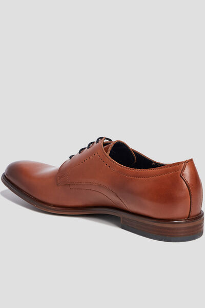 Derbies &agrave; lacets en cuir lisse marron homme