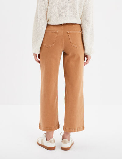 Pantalon flare 7/8ème taille haute coton beige femme