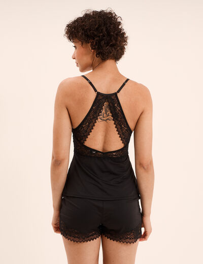 Ensemble pyjama short dentelle 2 pi&egrave;ces noir femme