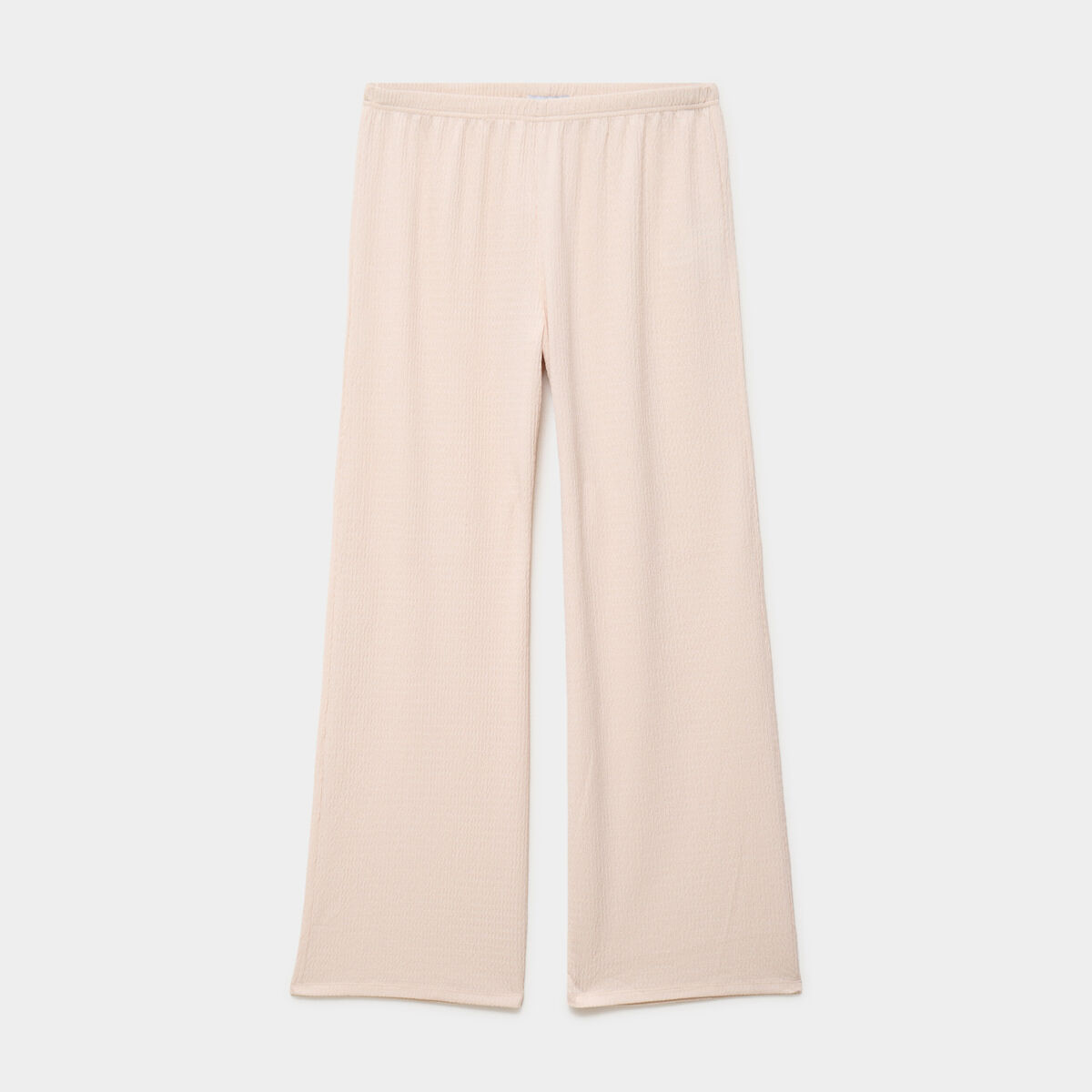 Pantalon effet gaufr&eacute; fluide beige femme