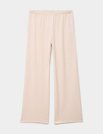 Pantalon effet gaufr&eacute; fluide beige femme