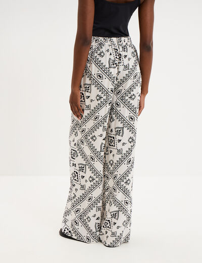 Pantalon large taille &eacute;lastiqu&eacute;e blanc femme