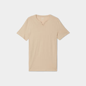 T-shirt manches courtes col tunisien beige homme